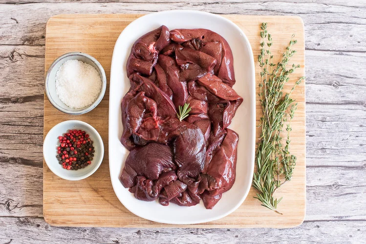Beef offal (liver, tongue, heart) product